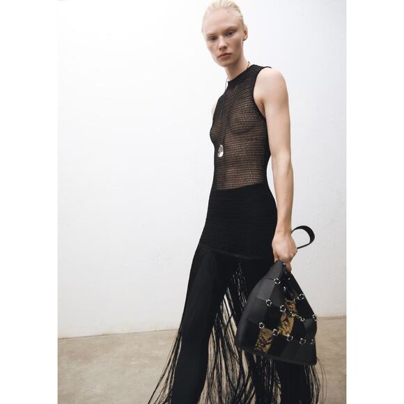 Mango Openwork Knit Dress With Fringes - 8 - Black - Picture 4 of 5